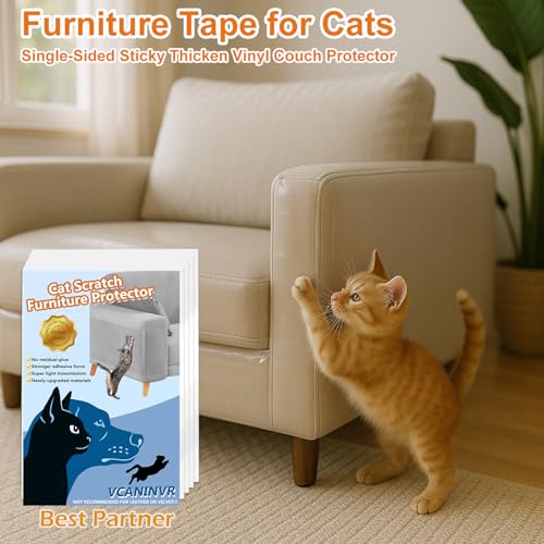 12 Pack Cat Scratch Furniture Protector Anti-Scratch Deterrent Tapes Premium Cat Couch Protector with Strong Stickiness No-Residue for Couch Doors
