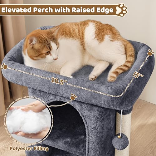 Yaheetech 23.5in Cat Tree – Sturdy & Stable, Space-Saving 3-Level Cat Tower with Plush Perch, Condo, Sisal Scratching Posts & Dangling Ball, Perfect