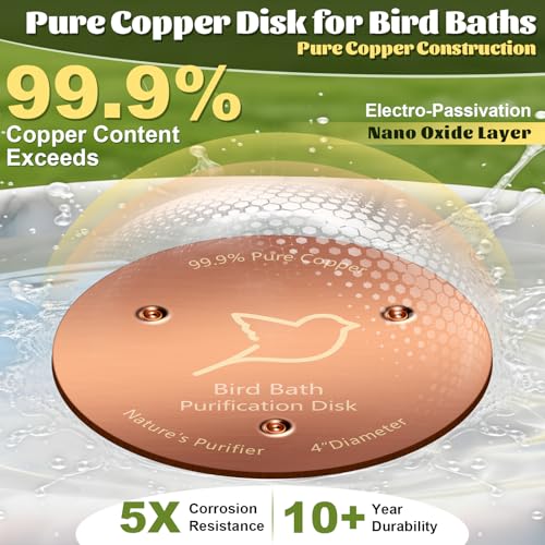 NNG 1 Pack Bird Bath Copper Disk,0.6mm Thick Reinforced 99.9% Pure Copper Bird Bath Purification Disk with Triple-Point Support,Physical Safe Water