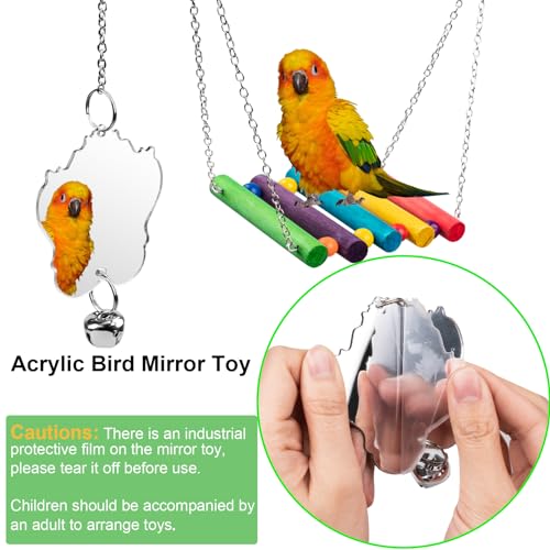 Bird Toys for Parakeets 7Pcs, Wood Parrots Budgie Cage Accessories, Bird Perch Swings for Small Conure Cockatiel Toys, Bird Ladder Swing for