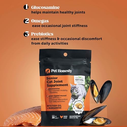 Cat Hip + Joint Health Chews – Crunchy & Creamy Cat Joint Support Supplement - Glucosamine, Chondroitin & Omega-3s – Supports Mobility, Flexibility