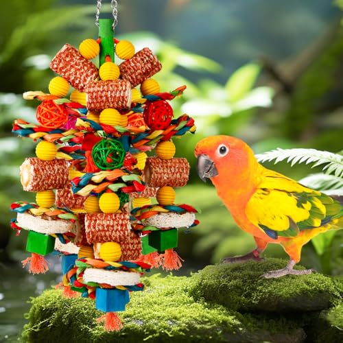 Bird Toys, Parrot Toys for Large Birds,Natural Corn cob and Loofah Slices Bird chew Toys for African Grey Parrots, Macaws, Cockatoos,  Parrot and