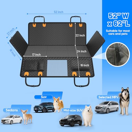 Dog Car Seat Cover for Back Seat with Hard Bottom,Waterproof Back Seat Extender for Dogs,Dog Hammock Dogs Bed for Cars, SUVs,Pet Seat Cover for Back