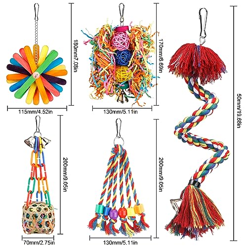 Bird Toys Rope Perch with Bell Colorful Bird Chewing Shredding Foraging Toys Parrot Swing Climbing Standing Hanging Toys Cage Accessories for Conure