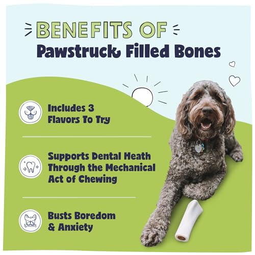 Pawstruck Large 5-6” Filled Dog Bones Variety Pack - Peanut Butter, Cheese & Bacon, Beef Flavors - Made in USA, Long Lasting Stuffed Femur Treat for