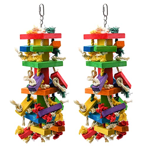 RUBY.Q 2 Pack Large Parrot Toy, 20in Bird Parrot Toy, Multicolored Natural Wooden Bird Chewing Toys for Large Macaws, African Grey and a Variety of