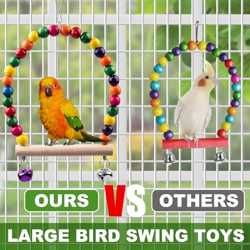 Bird Toys for Parakeets 7Pcs, Wood Parrots Budgie Cage Accessories, Bird Perch Swings for Small Conure Cockatiel Toys, Bird Ladder Swing for