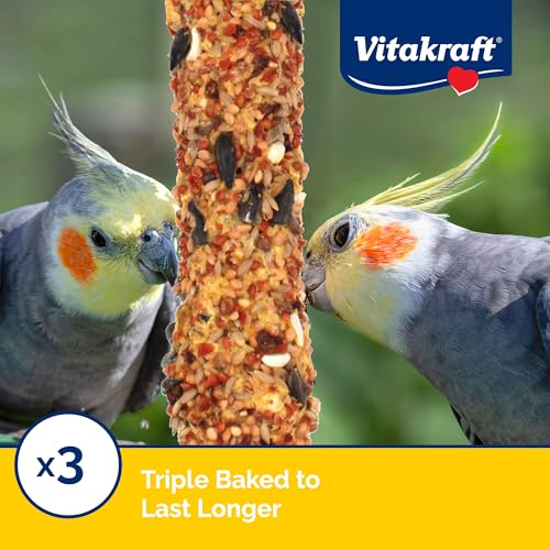 Vitakraft Crunch Sticks Cockatiel Treat Apricot Peach Flavor - Triple Baked Long Lasting Bird Treats with Natural Wood Chew Center for Beak Health