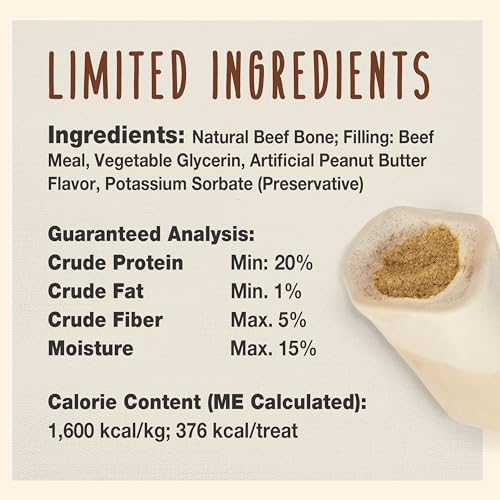 Cadet Stuffed Shin Bone, Long-Lasting Dog Chew Bones for Aggressive Chewers, High Protein Filled Bone Dental Chew for Dogs, Peanut Butter Flavor