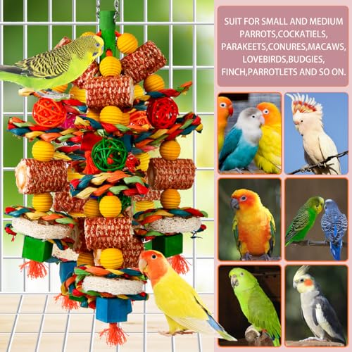 Bird Toys, Parrot Toys for Large Birds,Natural Corn cob and Loofah Slices Bird chew Toys for African Grey Parrots, Macaws, Cockatoos,  Parrot and