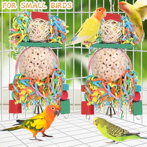 BBjinronjy Bird Toys,2PCS Hanging Natural Soft Sola Ball Beak Chew Shred Forage Toys for Parrots,Cockatiel,Conure,Love Birds,Parakeets,Budgie and