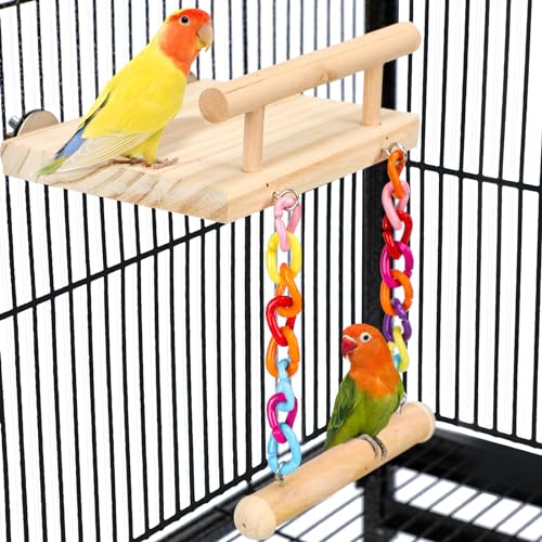 Bird Perches Cage Toys Parrot Wooden Platform Play Gyms Exercise Stands with Acrylic Wood Swing Ferris Wheel Chewing for Animals Green Cheeks, Baby