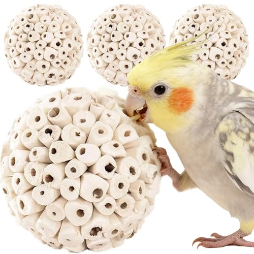 4PCS Bird Toys Sola Balls 2.36'' - Bird Foraging Toy, Sola Atta Ball, Parrot Chew Shred Toy for Sharpening Claws & Beaks for Cockatiel, Parakeets
