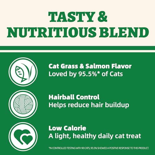Wellix 13.05oz Cat Grass Treats with Catnip & Salmon - Healthy Cat Treats for Indoor Cats - Hairball Control & Digestive Support - Kittens Training