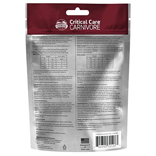 Oxbow Critical Care Carnivore, Made with Whole Egg & Dried Chicken, Assist Feeding Formula for Carnivores, Cat Supplements, Ferret Food Recovery