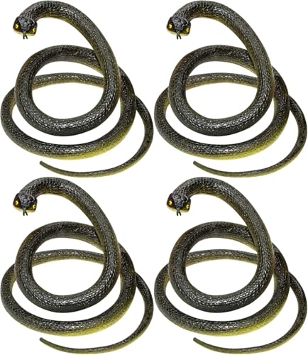 Fake Snake Soft Rubber Snake Toy, 4 Pieces Realistic Plastic Snakes for Garden to Keep Birds Away, Novelty Toys for Playing Jokes Prank Stuff Props