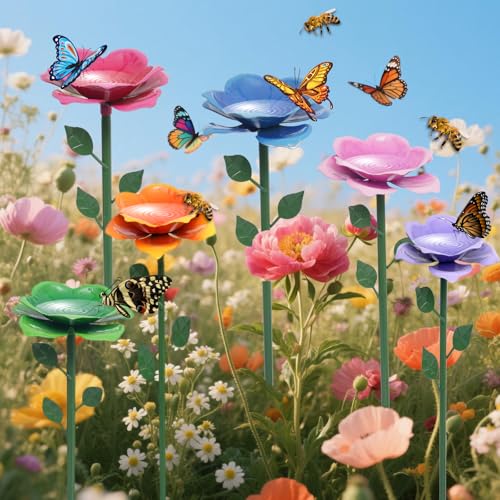 Bee Watering Station, Butterfly Feeder, Metal Bee Water Feeder with Flower Design,Elegant Outdoor Rose Yard & Patio Garden Decor (4PCS)