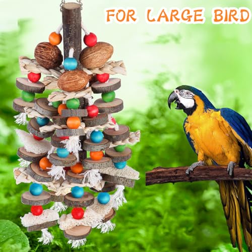 BBjinronjy Large Parrot Toys Bird Chewing Toys-Natural Nuts Corn Loofah Wooden Bird Cage Toy for African Grey,Macaws,Conure,Cokatoos,Cockatiel