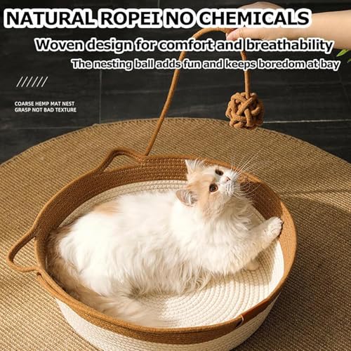 Instinct Basket, Stimuli Handwoven cat Basket Rope Cotton Eliminates Bed Rejection Round Pet Basket, Boho Catbed for Cats Handwoven Scratchable
