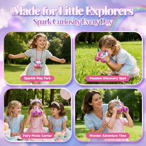 Unicorn Toys for Girls Age 3-12,Cute Heart & Wings Design Kids Binoculars with Bird Watching Manual,Toddler Toys,Kids Stocking Stuffers,3 4 5 6 7 8 9