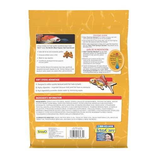 TetraPond Koi Vibrance Soft Sticks, Floating Pond Fish Food for Koi Fish and Ornamental Goldfish, 2.42 lbs
