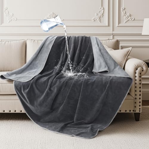 LOOBANI Waterproof Throw Blanket for Couch: Reversible Leakproof Couch Blanket 40" x 60", Soft Flannel & Coral Fleece Bed Blanket Stain-Proof for