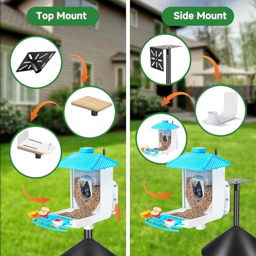 Smart Bird Feeder Pole with Squirrel Baffle & Bath-Heavy Duty Adjustable 3-6.6ft Universal Stand Mount for Backyard&Outdoor Bird Houses/Cameras (80"