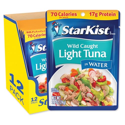 StarKist Light Tuna in Water Pouch (2.6 oz - 12 Pack) Ready to Eat, Wild Caught, High Protein Shelf Stable Seafood, Gluten Free, Soy Free, No