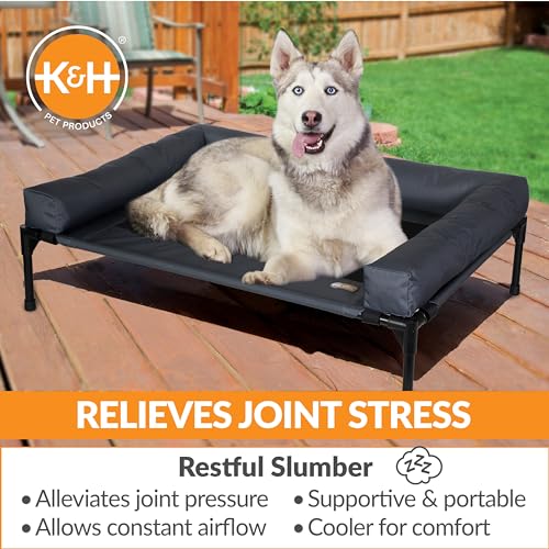 K&H Pet Products Bolster Dog Cot Cooling Indoor/Outdoor Elevated Dog Bed Hammock with Removable Bolster, Washable Mesh Cover, Raised Camping Bed for