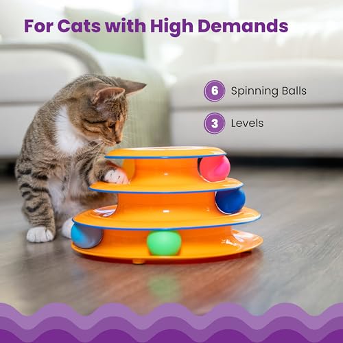 Catstages Tower of Tracks Cat Toy – 3-Level Track Tower with 6 Balls, Interactive Cat Toy for Indoor Enrichment