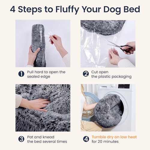 JOLLYVOGUE Calming Dog Beds Extra Large Sized Dog, 45in Donut Washable Large Pet Bed, Anti-Slip & Anti-Anxiety Fluffy Faux Fur Round Dogs Bed, Fits
