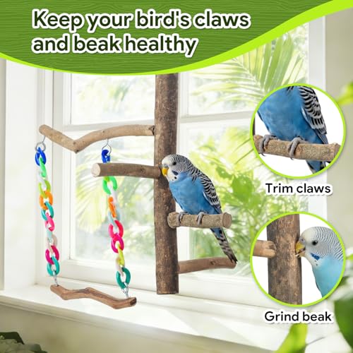 Bird Toys, Bird Swing Toys with Perch Stand, Cage Accessories for Budgies, Parakeets, Cockatiels & Other Small Birds