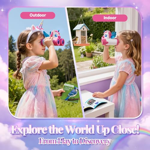 Unicorn Toys for Girls Age 3-12,Cute Heart & Wings Design Kids Binoculars with Bird Watching Manual,Toddler Toys,Kids Stocking Stuffers,3 4 5 6 7 8 9