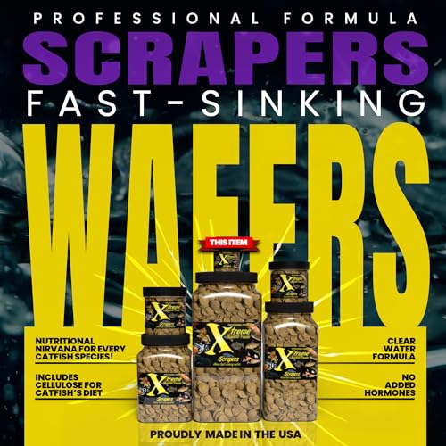 Xtreme Scrapers Wafers - Premium 14mm Fast-Sinking Fish Food – Nutrient & Cellulose Rich Ideal for Nocturnal Feeders, Catfish, Plecostomus Species