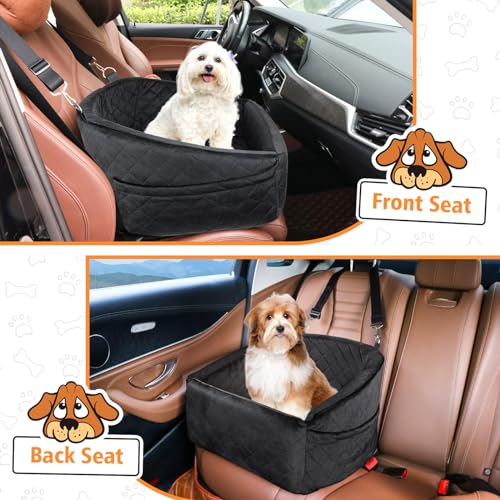 NEEZUKAR Dog Car Seat for Small Medium Dogs,Detachable Washable Dog Booster Seat Under 30lbs, Pet Car Seat Travel Bed with Storage Pockets and Dog