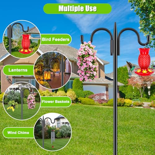 Gtongoko Double Shepherds Hook for Outdoor, 2 Pack 92 Inch Heavy Duty Bird Feeder Pole 3/4 Inch Thick Garden Hooks for Hanging Hummingbird Feeder