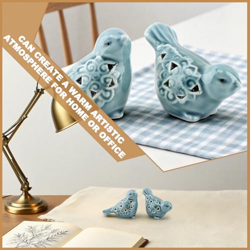 Pair of Blue Bird for Home Decor, Farmhouse Ceramic Bird Statue Sculpture Birds Ornaments, Small Decor for Shelves Entryway TV Stand Bookcase, Garden