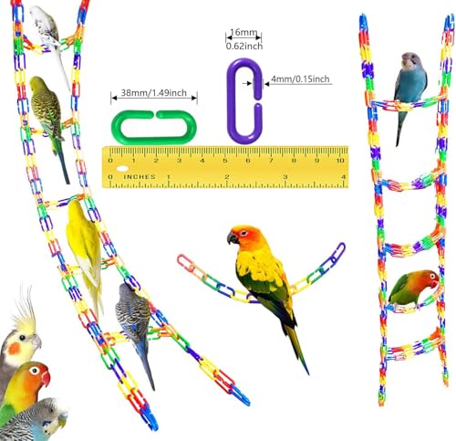 200-Piece Rainbow Plastic Chain Links & Toys - Interlocking C-Clip Bird Cage Accessories for Parakeets, Sugar Gliders, Small Pets (Climbing/Swinging