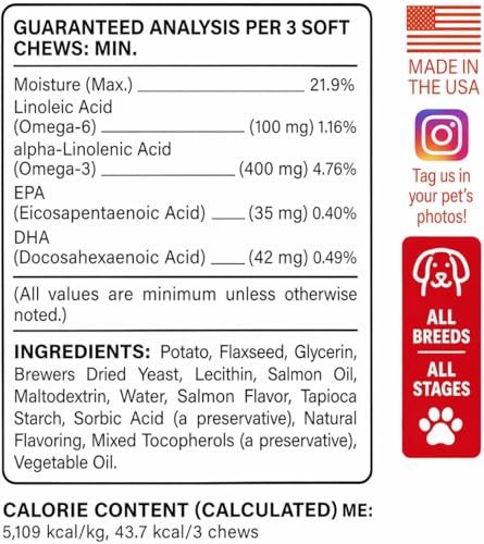 BARK&SPARK Omega 3 for Dogs and Cats-180 Fish Oil Treats for Dogs & Cats Shedding, Skin Allergy, Itch Relief, Hot Spots Treatment-Joint Health-Skin