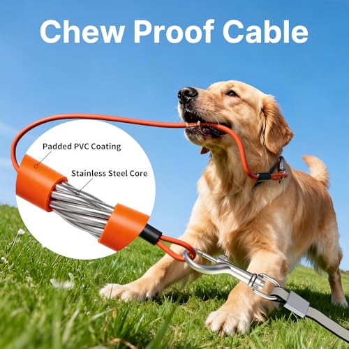 16Ft Retractable Dog Leash with Chew-Proof Steel Cable, 360° Tangle-Free, Shock Absorbing, Built-in Poop Bag Dispenser, Ergonomic Comfort Grip Handle
