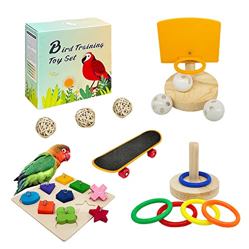 Bird Toys,Parrot Training Toys for Lovebird,Five-Types Parakeet Toys Sets for Conure, Cockatiel,12 PCS Parrot Intelligence Toy,Basketball