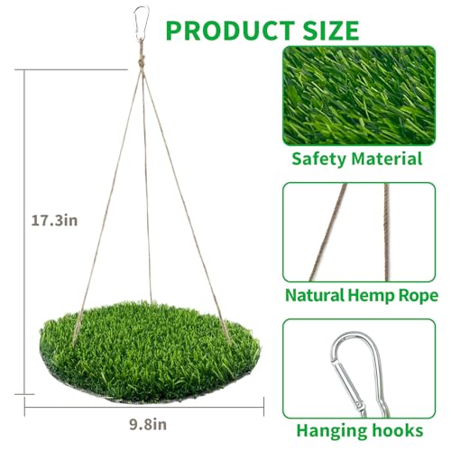 FlidRunest Large Bird Foraging Mat Toys, Natural Bird Grass Hammock Swing Toy with Hooks, Climbing Perch Hanging Toy for Parakeets, Parrot