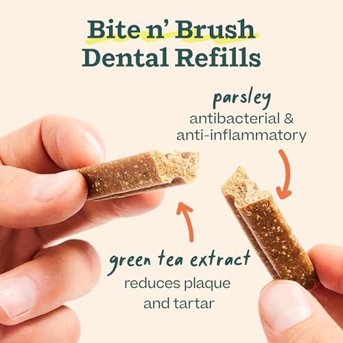 WOOF - Bite n' Brush Refills Treats for the Dog Toothbrush Toy - Scrub Plaque and Tartar from Your Dog's Teeth and Mouth - Dog Dental Sticks - 18