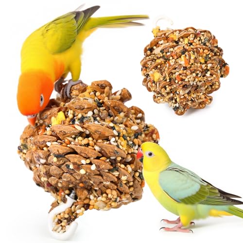 Abizoo Natural Pinecone Chew Toys with Edible Sunflower & Veggies - Malt Sugar Coated Foraging Enrichment for Parrots Cockatiels Conures Budgies