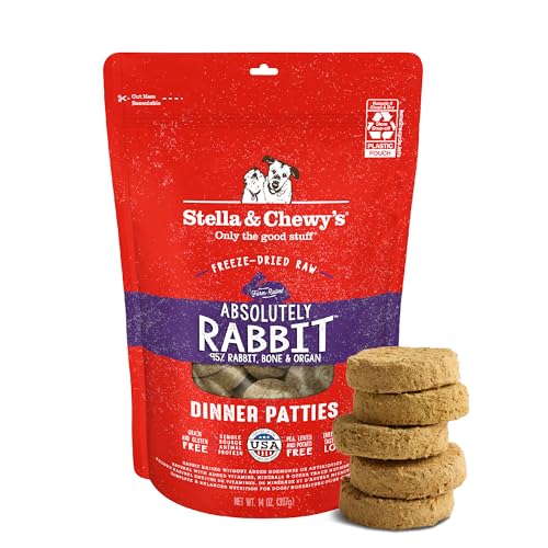 Stella & Chewy's Freeze-Dried Raw Dinner Patties - Absolutely Rabbit Recipe - High Protein Grain-Free Puppy & Dog Food - Perfect For Picky Eaters