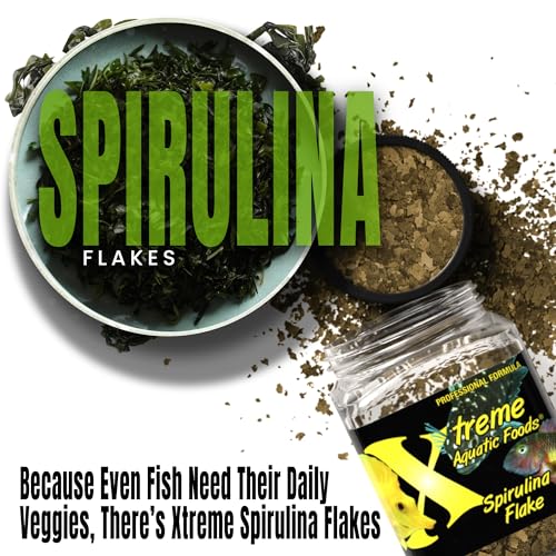 Xtreme Spirulina Flakes - Balanced Herbivorous Diet for Tropical and Marine Fish, Enhanced Health, Vibrant Colors - USA Farm Grown - Ideal for