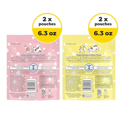 Temptations Kitten Treats Classic Crunchy and Soft Cat Treats Variety Pack, 6.3 oz. Pouches (Pack of 4)