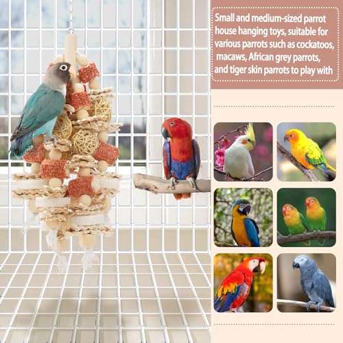 Bird Toys that is 17.5 Inches in Length, Parrot Toy Designed for Chewing Features Natural Corn cob and Loofah Slices, Can Be Hung in Large and