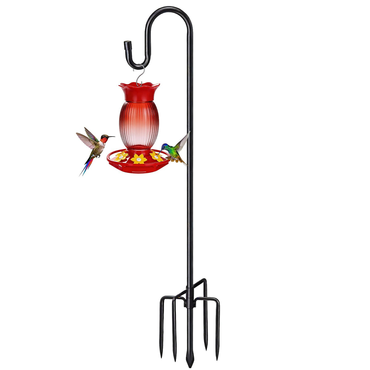 COCONUT 78" Heavy Duty Shepherds Hooks for Outdoor, Bird Feeder Pole with 5 Prong Base, Adjustable Height Shepherds Hook for Hummingbird Feeder, Bird