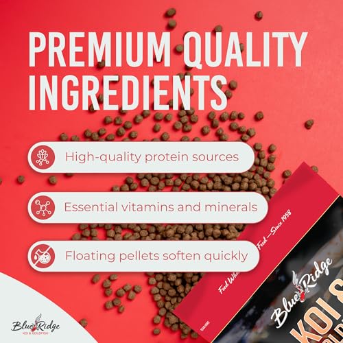 Blue Ridge Koi Fish Food 2lb - Koi Food 3/16” Large and Mini Blend Growth Formula, Goldfish Food, Premium Fish Food for Ponds, Ponds Fish Food